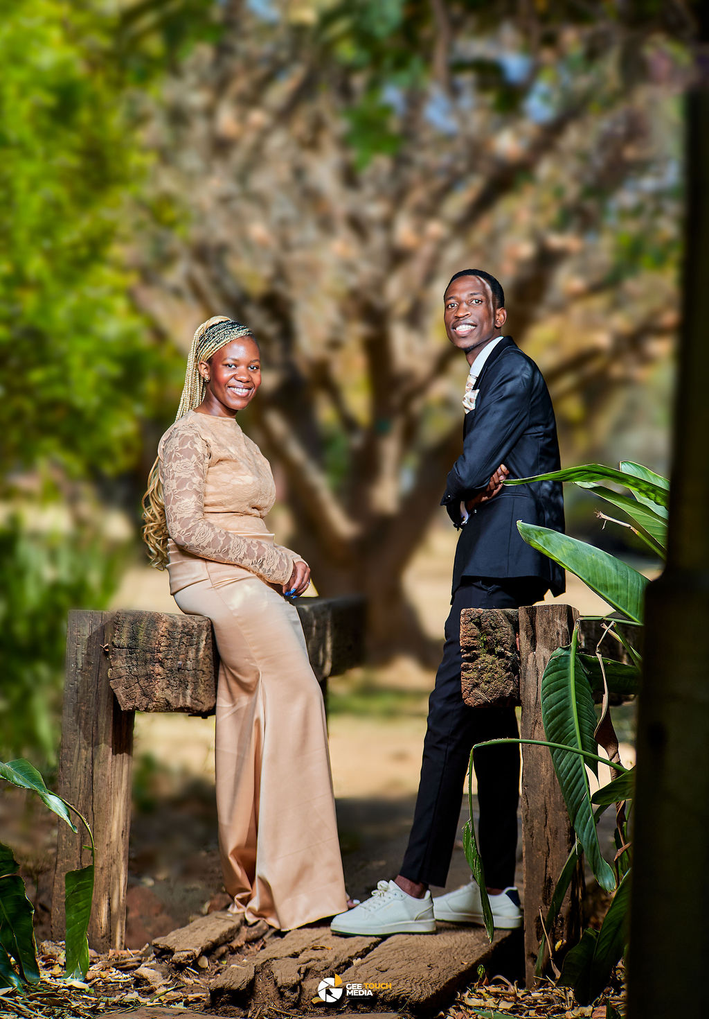 A couple standing on either side
